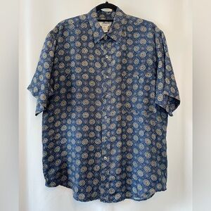 Mens Vintage 100% Silk Short Sleeve Button Down Shirt Medium Geometric Medallion
